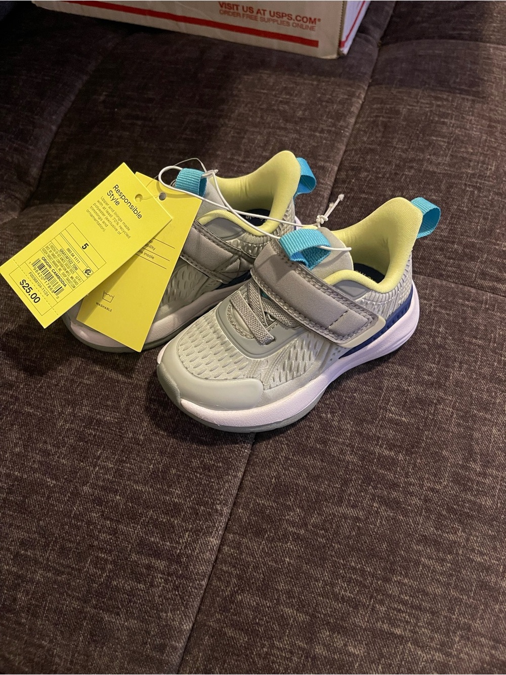 All In Motion Grey Sneakers with Blue and Yellow Accent